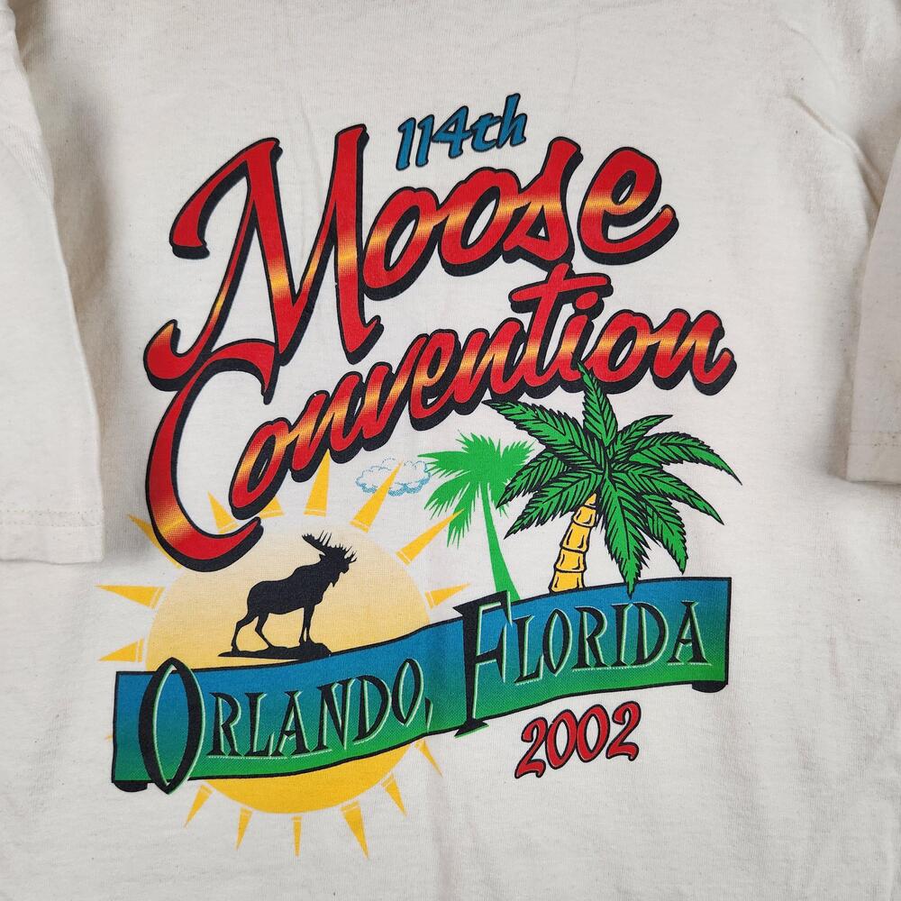 Vintage Moose Convention Shirt Mens XL White Graphic Tee Orlando Florida Y2k